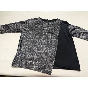 Lafayette 148 Blouse tunic Silk Navy & White 3/4 Sleeves Sz Small‎ Top